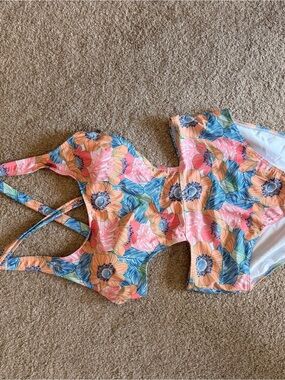 Juicy Couture Floral One-Piece Swimsuit in Coral, Blue, Green